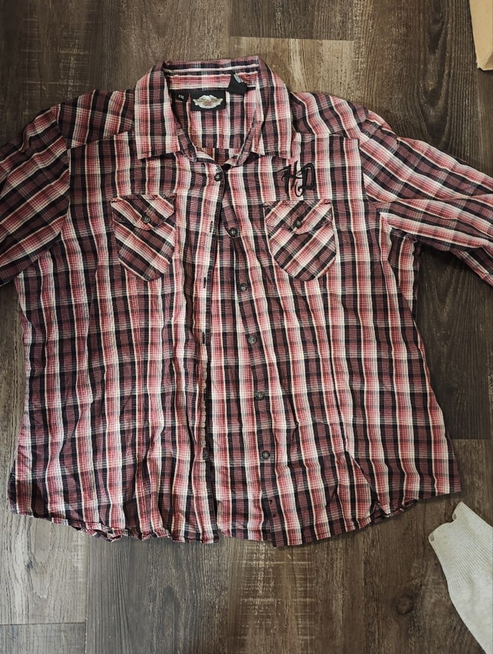 Harley-Davidson Womans Red and Black Plaid Button-Down Shirt